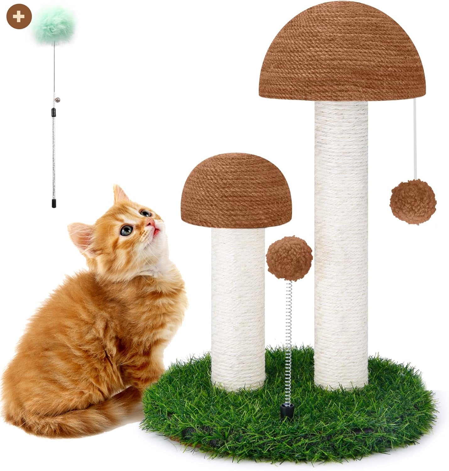 Cat Scratching Post Mushroom Natural Sisal Board Scratcher for Kitten Health and Good Behavior, Furniture Scratch Deterrent Accessories for Cats and Kitten Brown