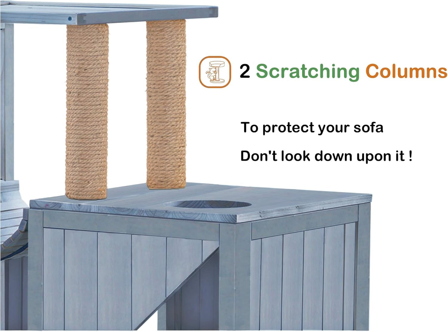 Cat House with Scratcher, Wood Cat Condo Furniture for Indoor, Kitten Villa Enclosures Gray 0505