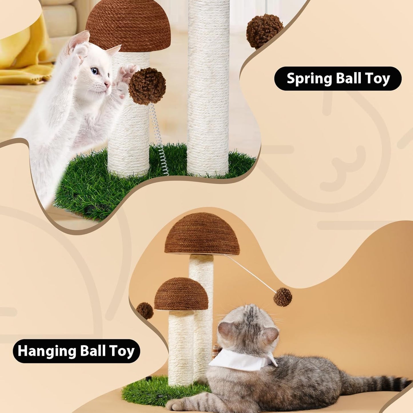 Cat Scratching Post Mushroom Natural Sisal Board Scratcher for Kitten Health and Good Behavior, Furniture Scratch Deterrent Accessories for Cats and Kitten Brown