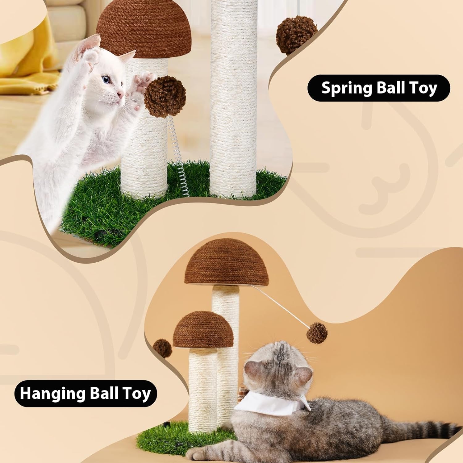 Cat Scratching Post Mushroom Natural Sisal Board Scratcher for Kitten Health and Good Behavior, Furniture Scratch Deterrent Accessories for Cats and Kitten Brown