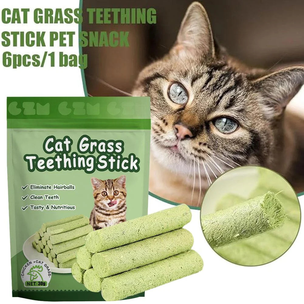 6Pcs Cats Grass Chew Teething Sticks, Cat Chew Stick Pet Snack, Good Help for Cat'S Healthy