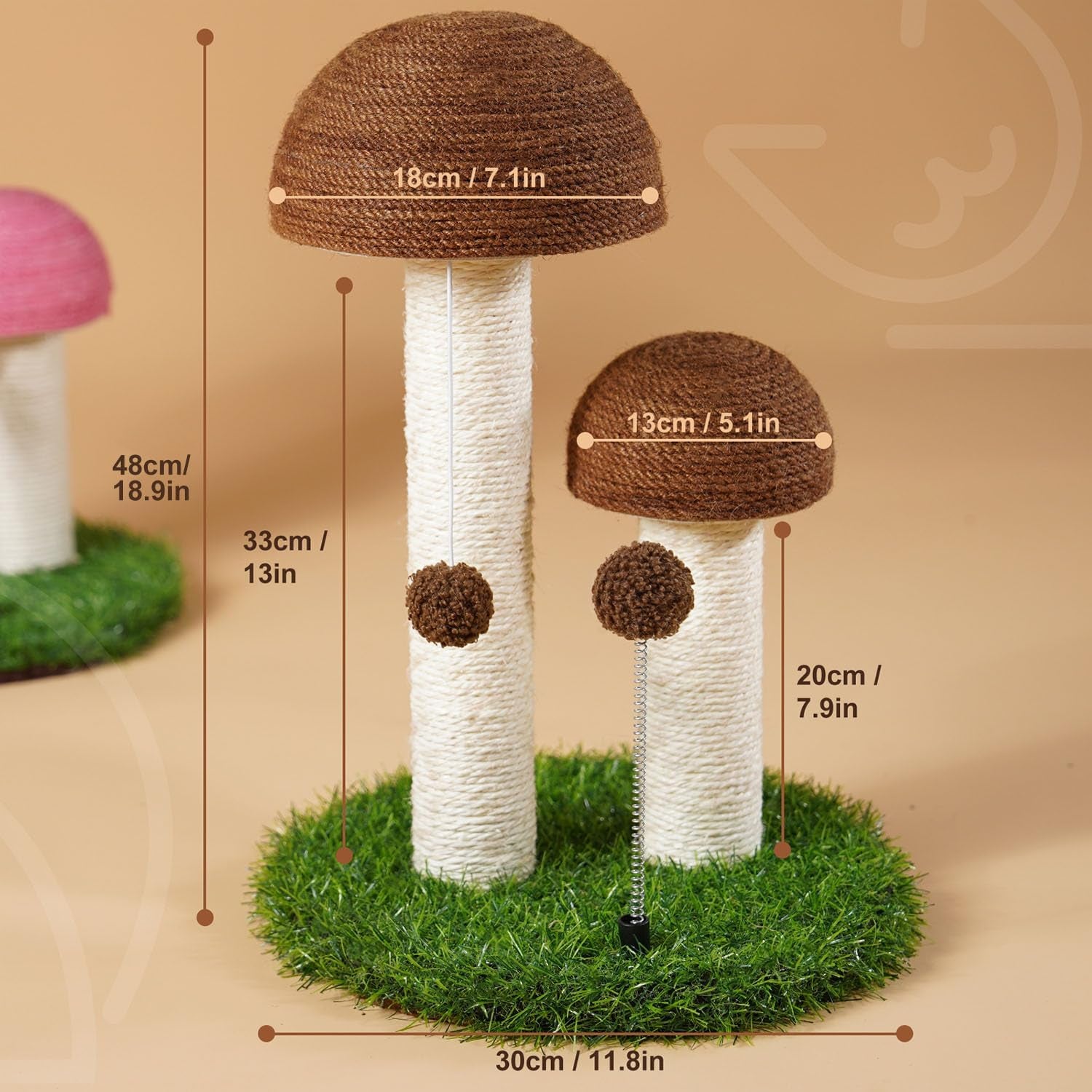 Cat Scratching Post Mushroom Natural Sisal Board Scratcher for Kitten Health and Good Behavior, Furniture Scratch Deterrent Accessories for Cats and Kitten Brown