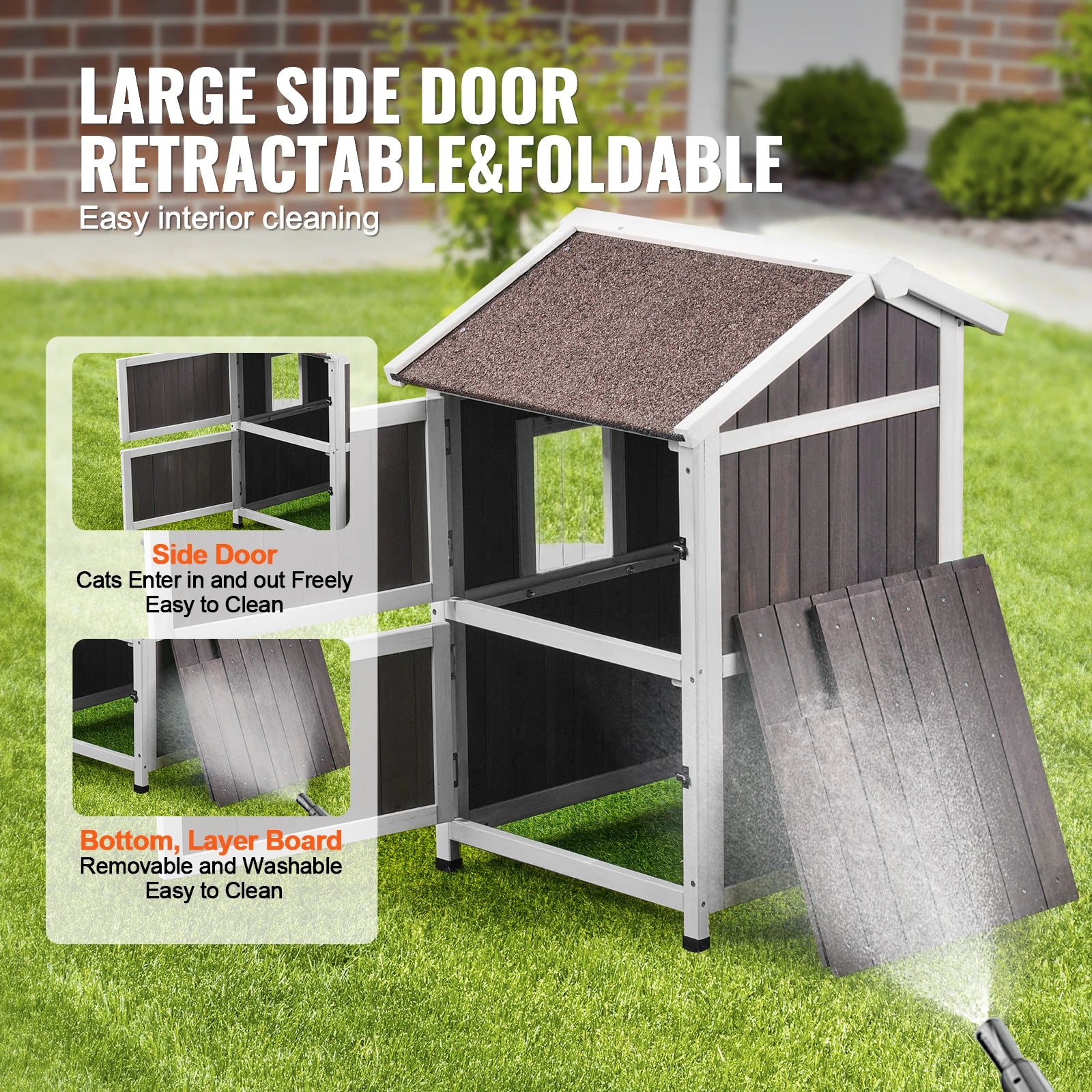 Outdoor Cat House Weatherproof Feral Cat Shelter for Multiple Cat Large Outdoor Wooden Cat House with Doors Window