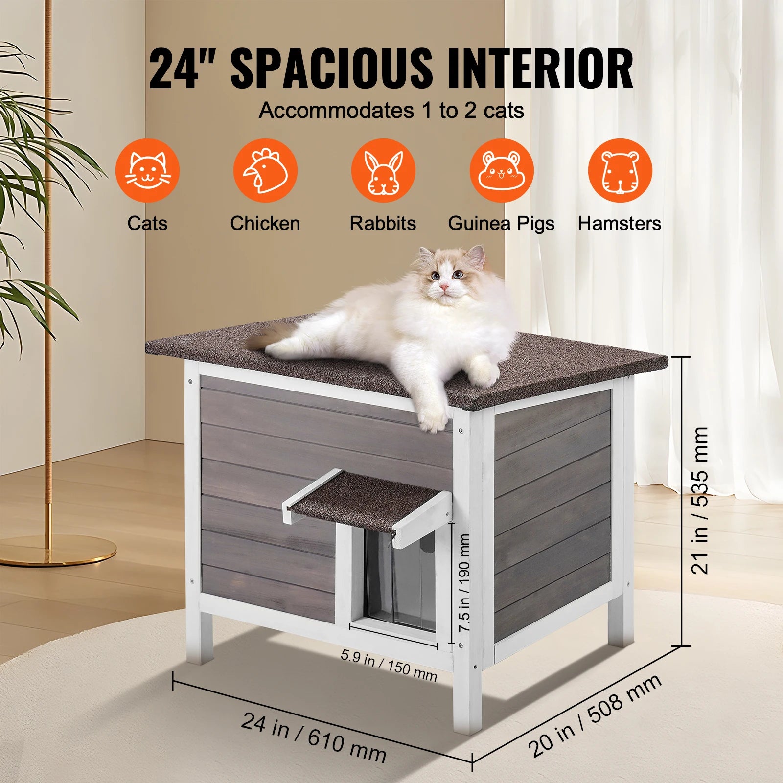 Outdoor Cat House Weatherproof, Feral Cat Shelter for Cat Outdoor Wooden Cat Rabbit House with All-Round Foam Insulated