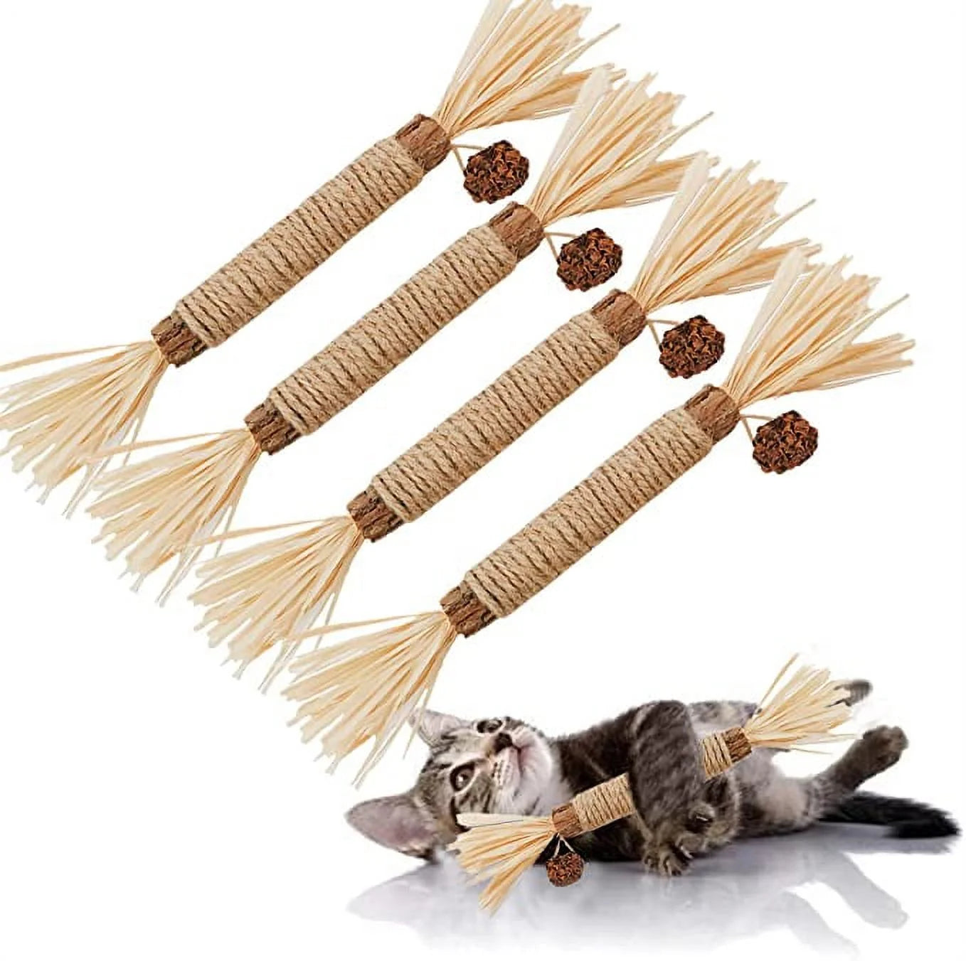 Catnip 4 Pieces Silver Vine Cat Chew Toys Cats Clean Teeth Chews for Stress Relief