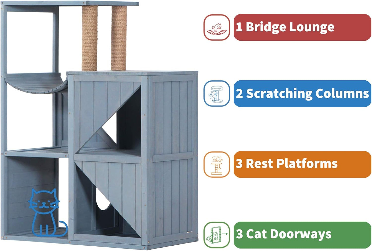 Cat House with Scratcher, Wood Cat Condo Furniture for Indoor, Kitten Villa Enclosures Gray 0505