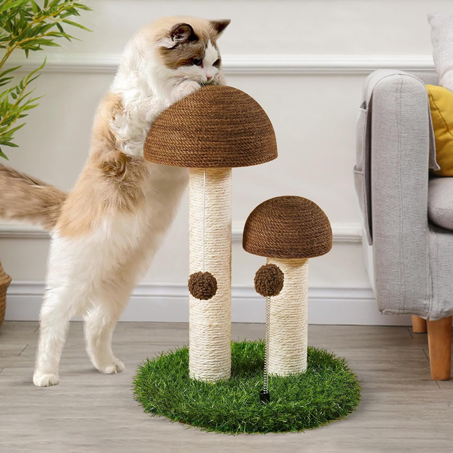 Cat Scratching Post Mushroom Natural Sisal Board Scratcher for Kitten Health and Good Behavior, Furniture Scratch Deterrent Accessories for Cats and Kitten Brown