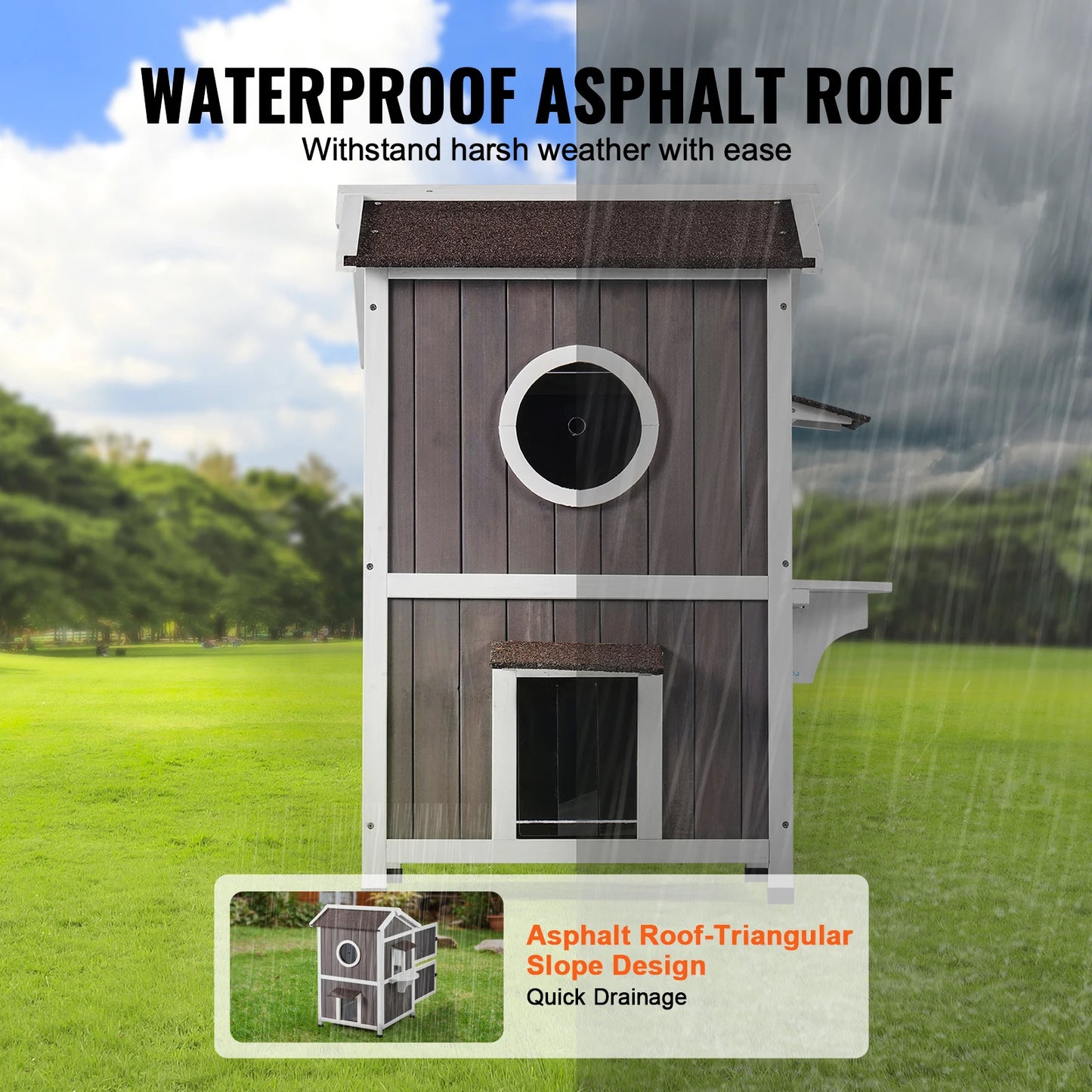 Outdoor Cat House Weatherproof Feral Cat Shelter for Multiple Cat Large Outdoor Wooden Cat House with Doors Window