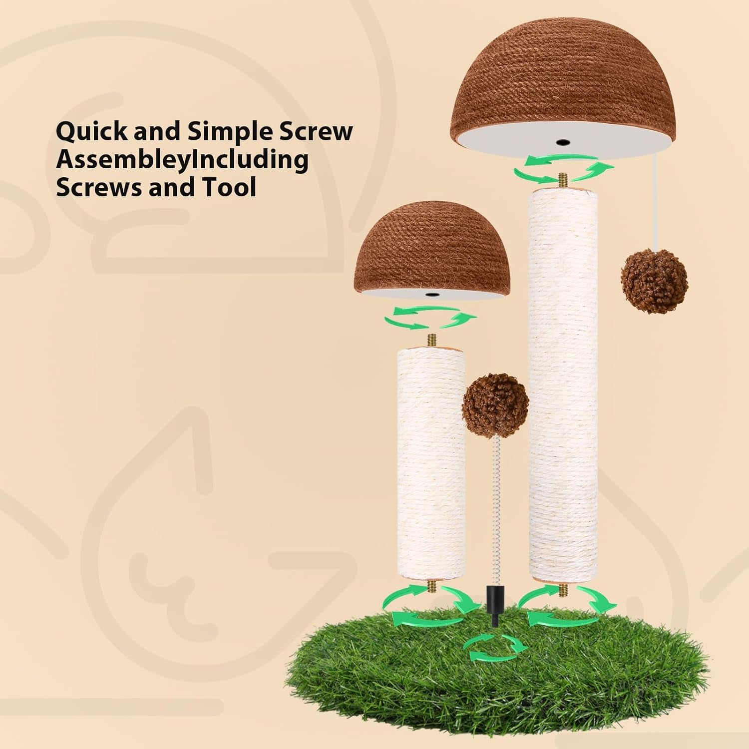 Cat Scratching Post Mushroom Natural Sisal Board Scratcher for Kitten Health and Good Behavior, Furniture Scratch Deterrent Accessories for Cats and Kitten Brown